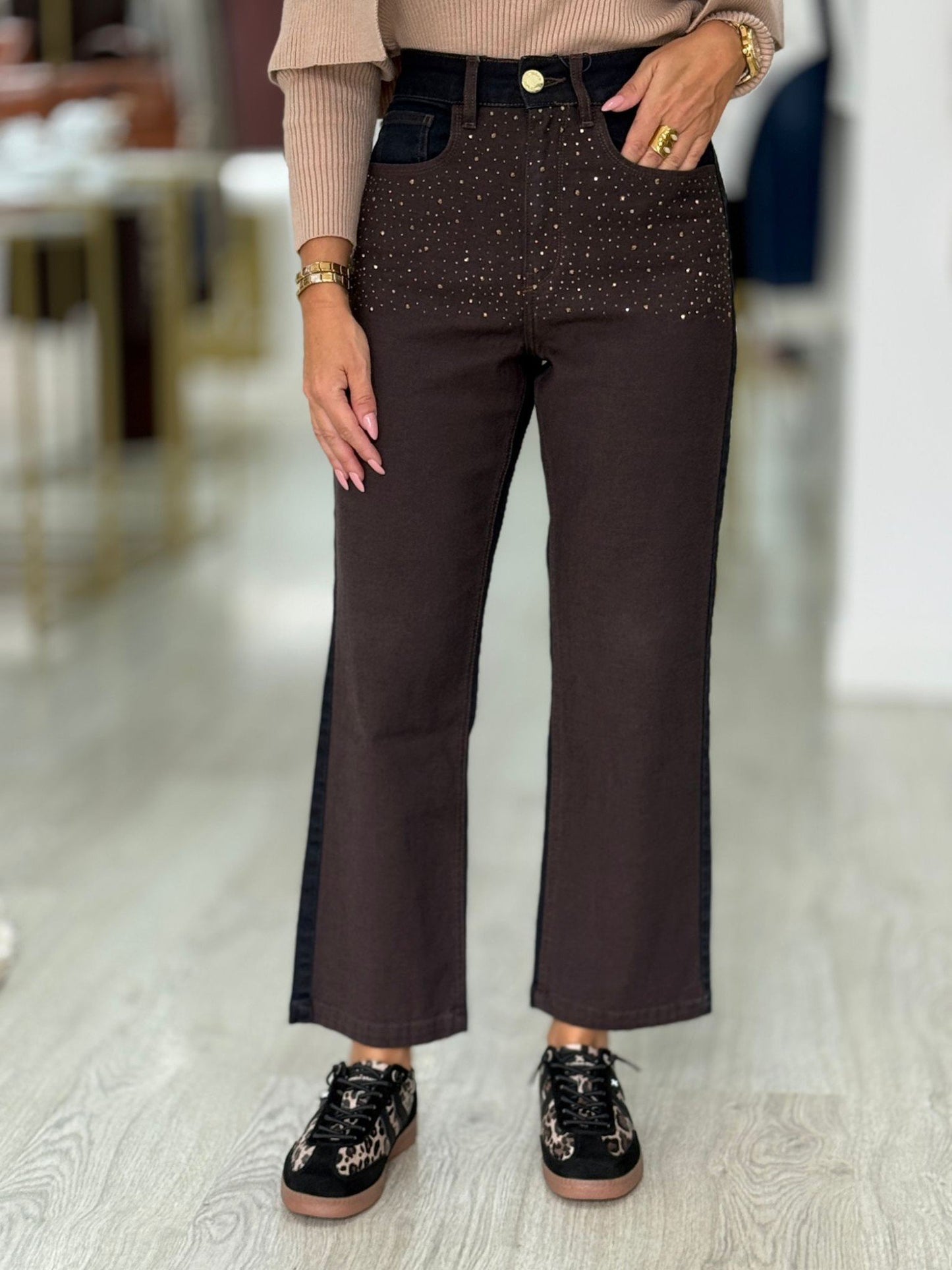 Calças de ganga com strass