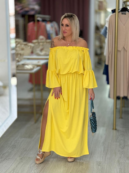 Vestido sem ombros com manga