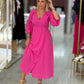 Vestido comprido com folhos