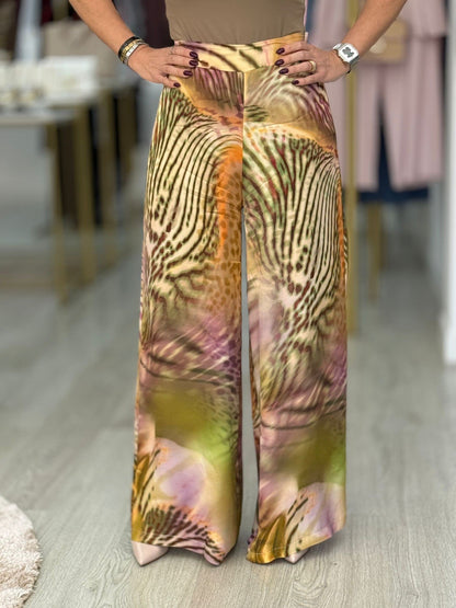 Calças largas com estampado tropical
