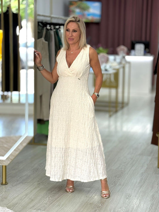 Vestido comprido bordado inglês