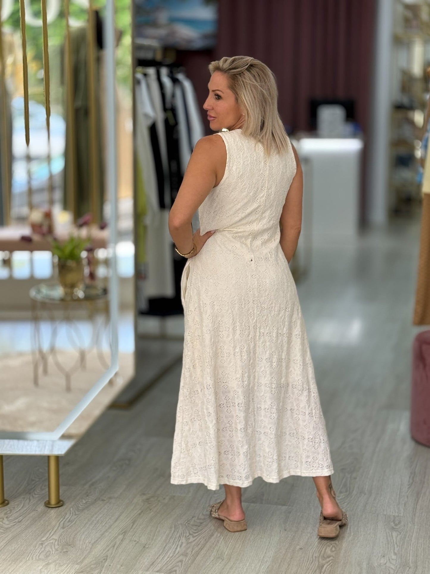 Vestido comprido bordado inglês
