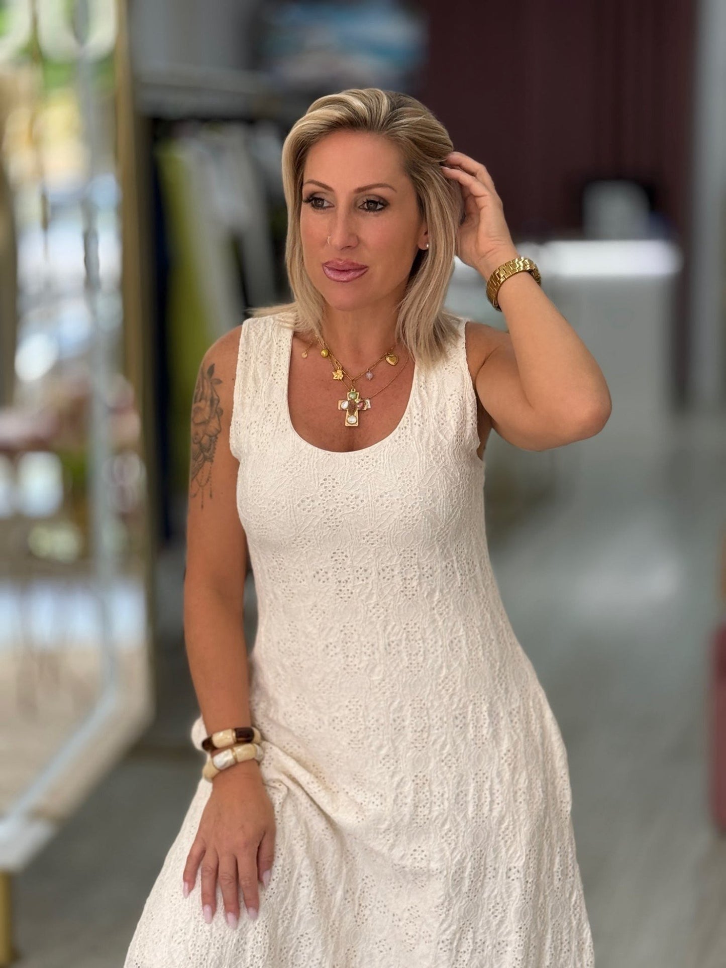 Vestido comprido bordado inglês