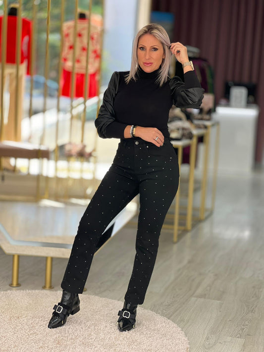 Calça de ganga com strass