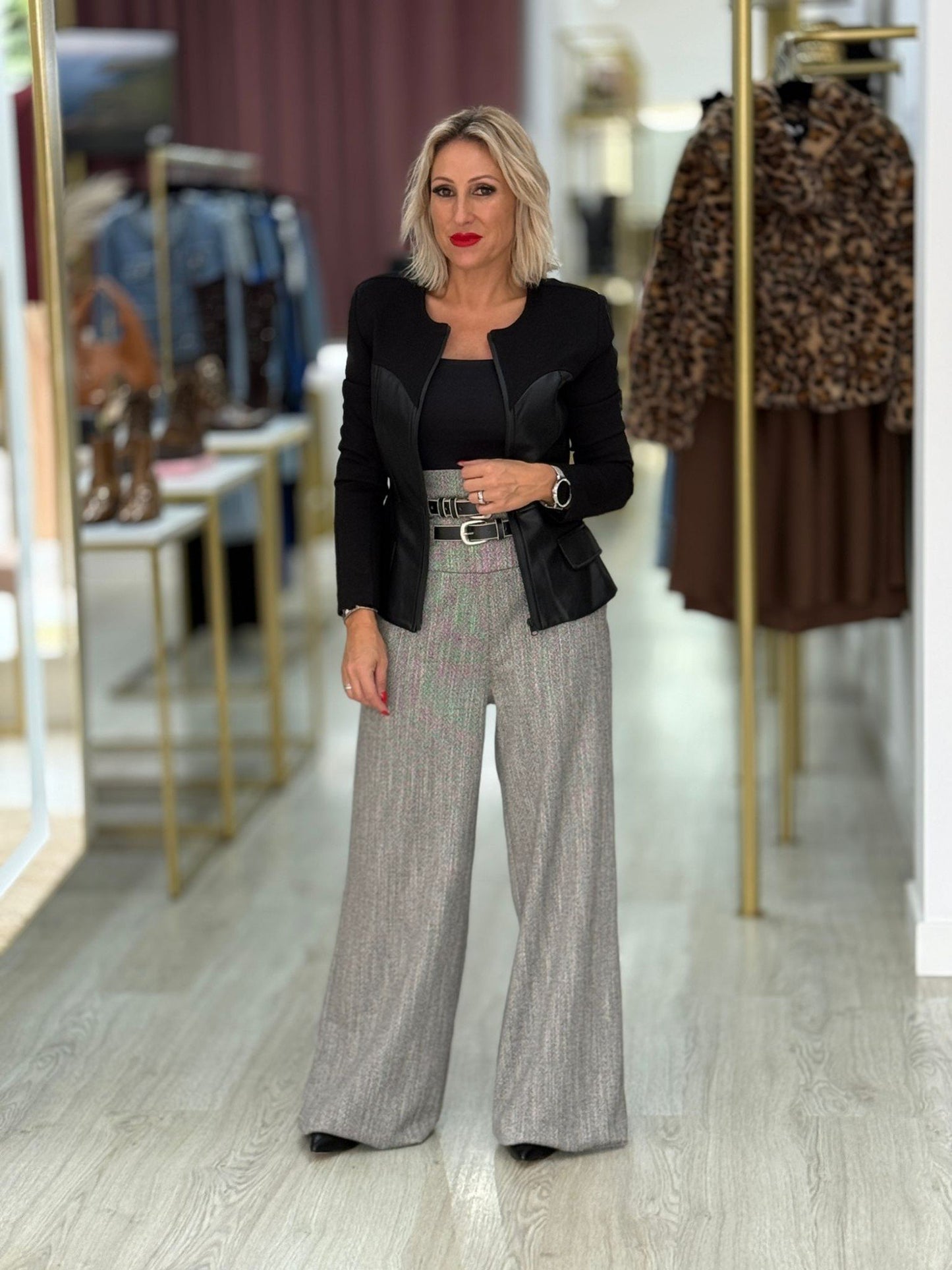 Casaco mix de tecidos