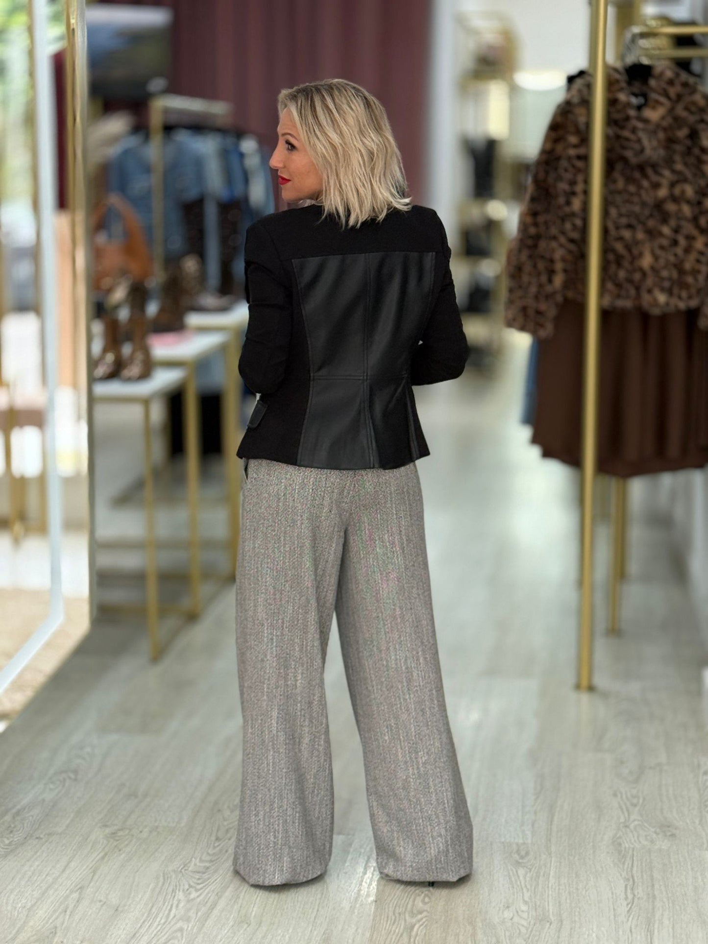 Casaco mix de tecidos