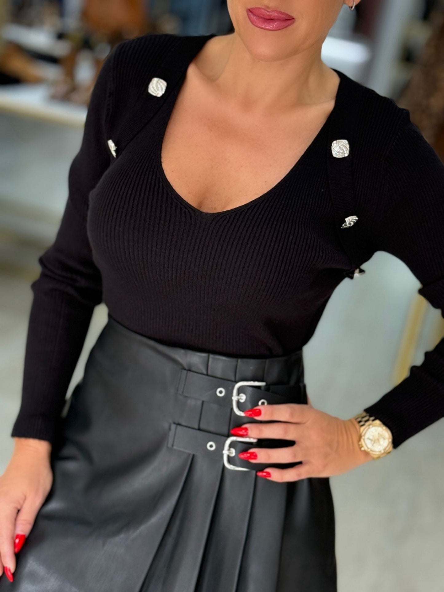 Camisola de malha canelada