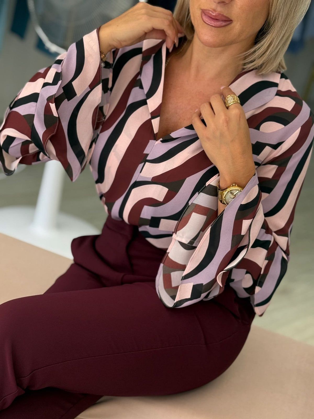 Túnica estampada com folhos nas mangas (+ cores)