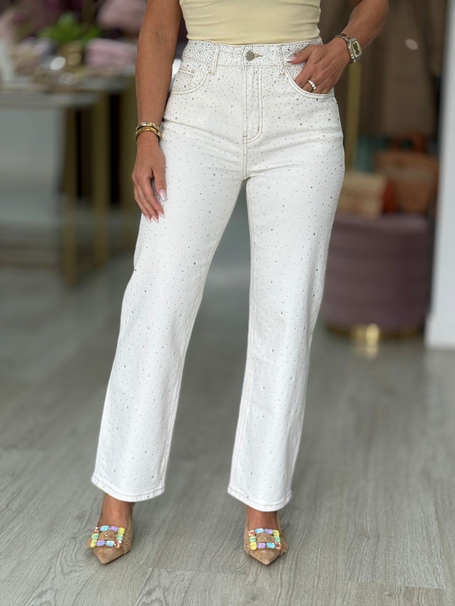 Calças de ganga com strass