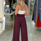 Calça curta wide leg de cintura subida