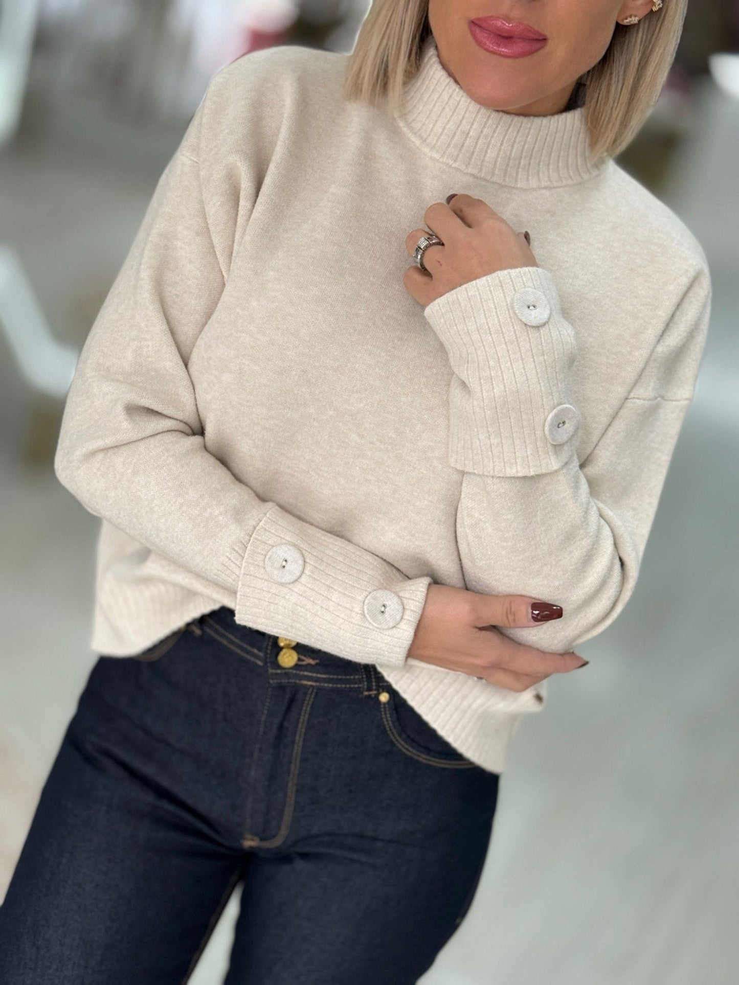 Camisola de malha com botões nos punhos (+ cores)