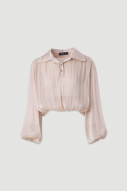 Blusa curta em georgette acetinado com corte abalonado (+ cores)