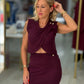 Conjunto de malha com top cruzado e saia lápis feminina