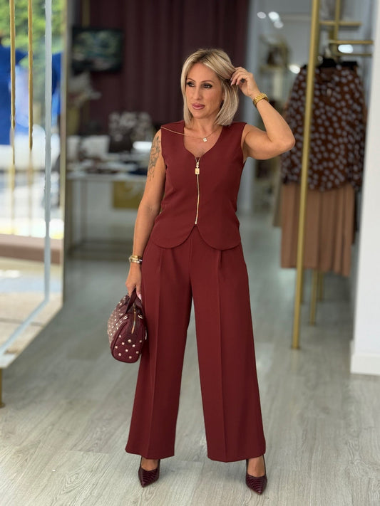 Calça culotte fluida com cintura elástica