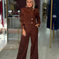 Calça wide leg com fivelas laterais