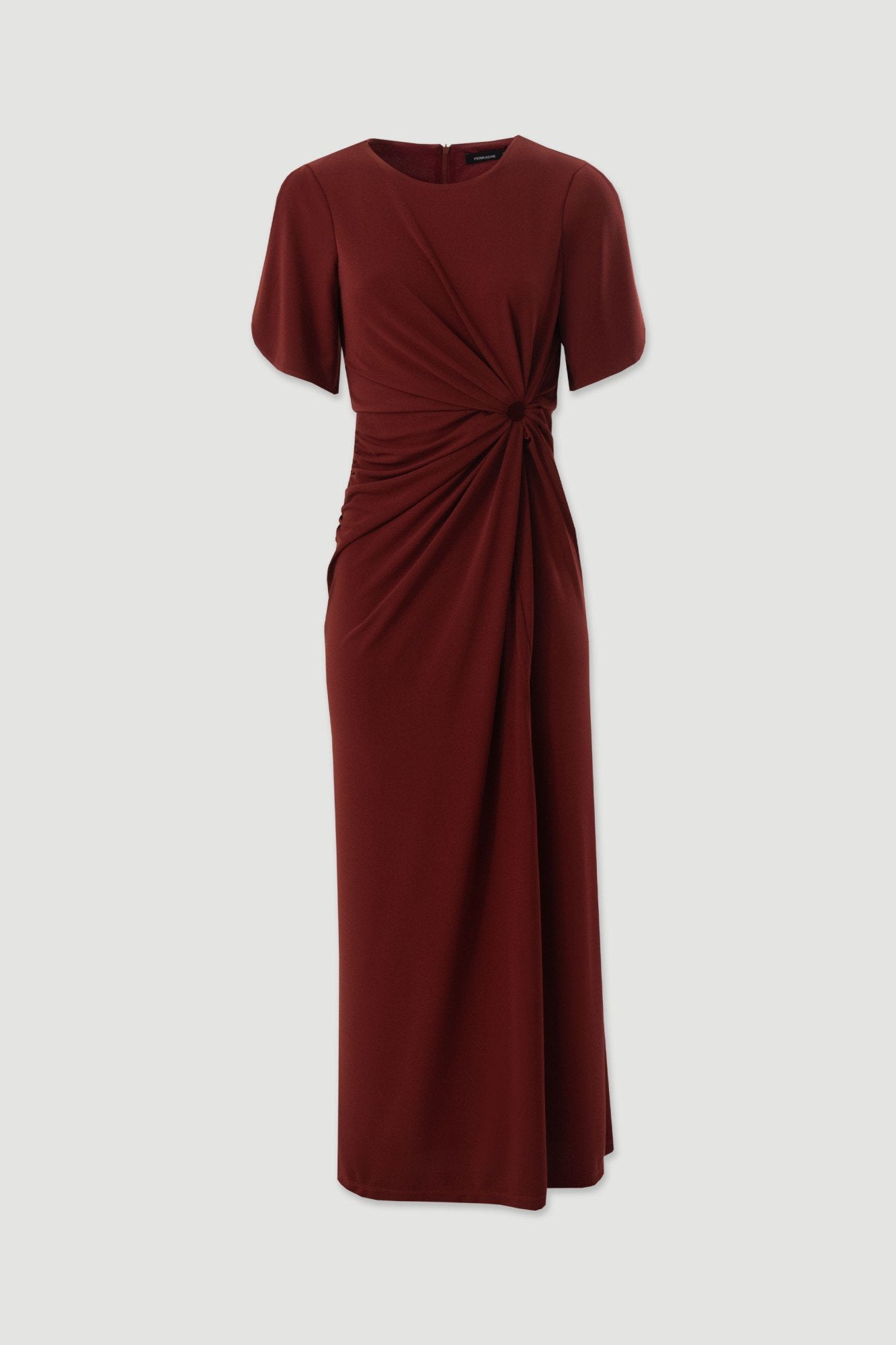 Vestido comprido drapeado com detalhe cut-out
