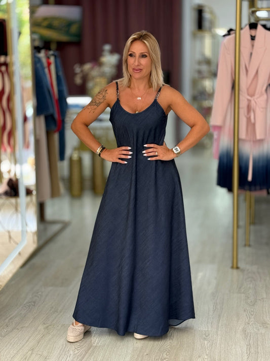 Vestido Comprido com Alças de Corrente