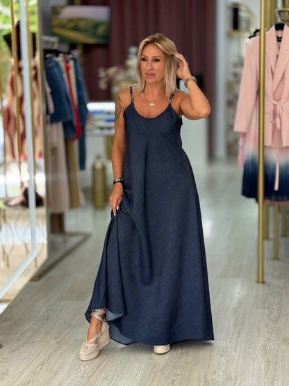 Vestido Comprido com Alças de Corrente