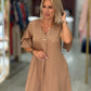 Vestido midi fluido com mangas em folho