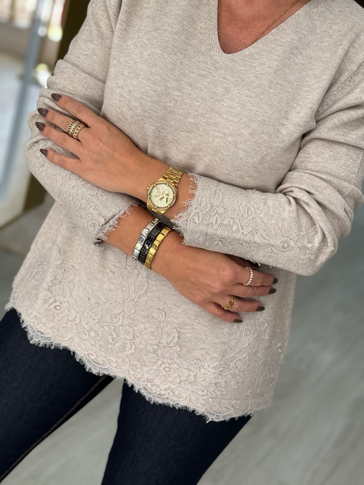 Camisola de malha com detalhe em renda (+ cores)