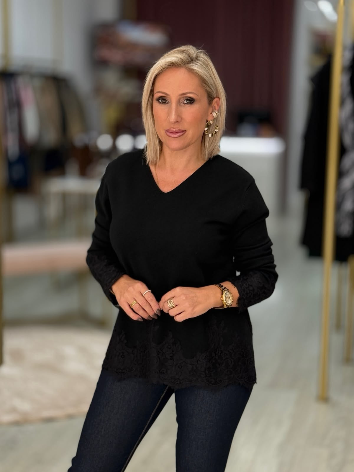 Camisola de malha com detalhe em renda (+ cores)