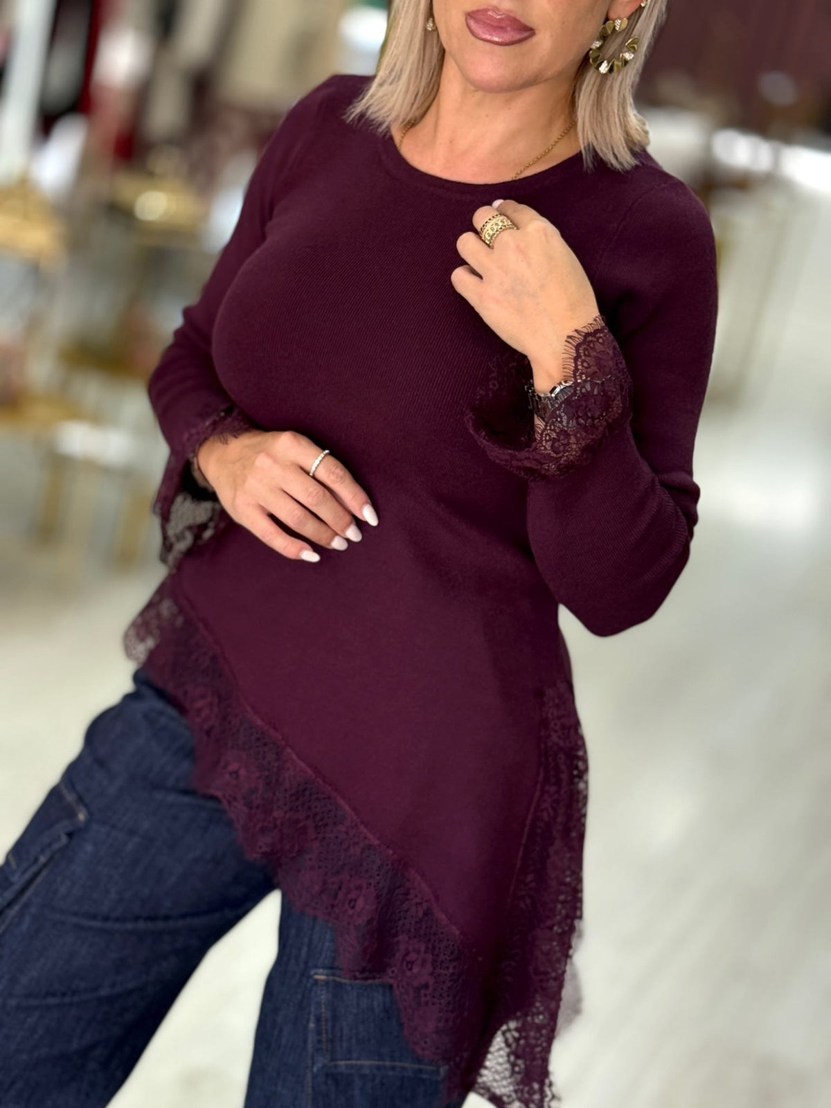 Camisola assimétrica c/renda (+ cores)