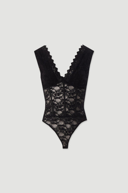Body em renda com decote em V