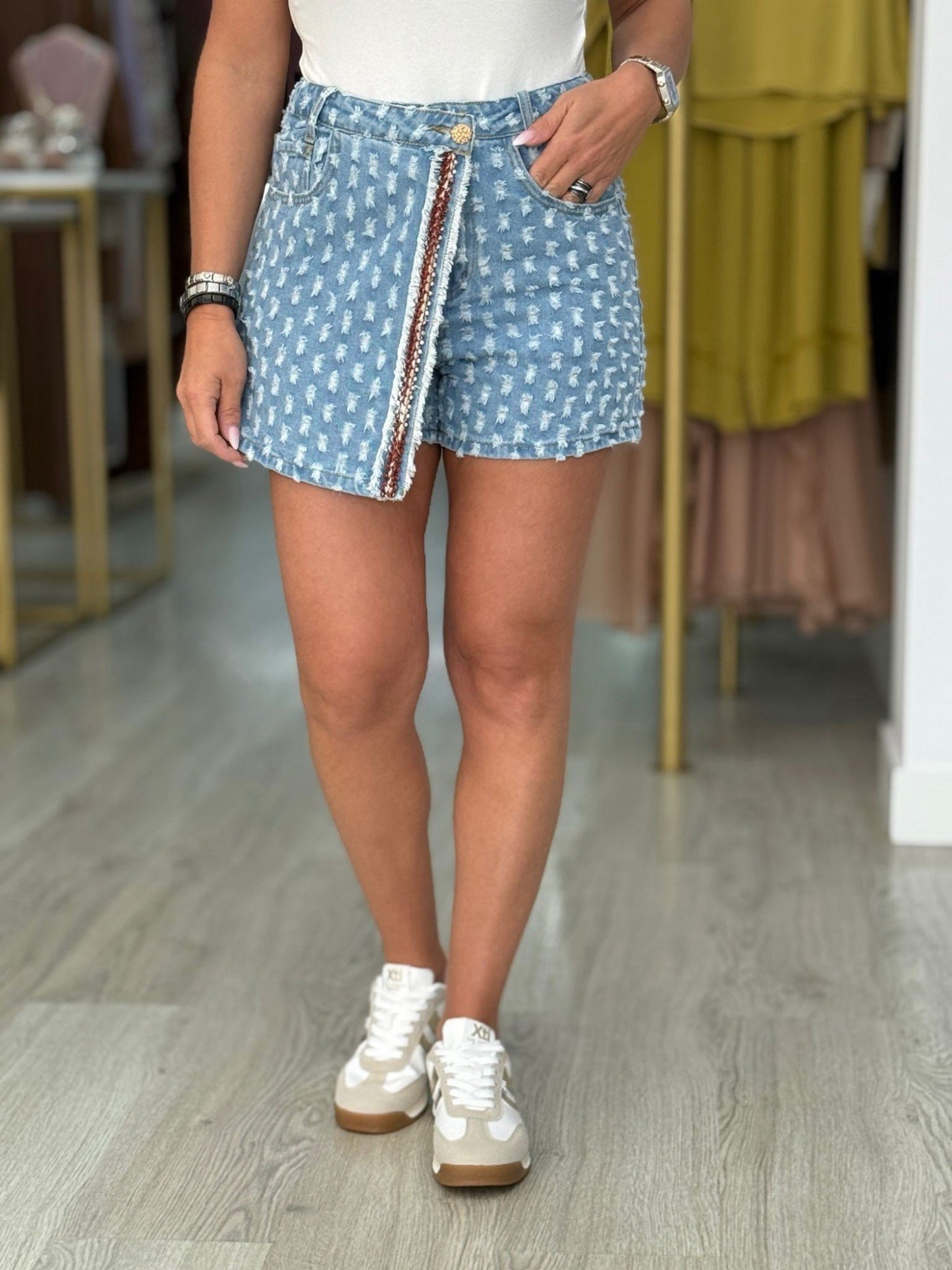 Calção de ganga trespasse