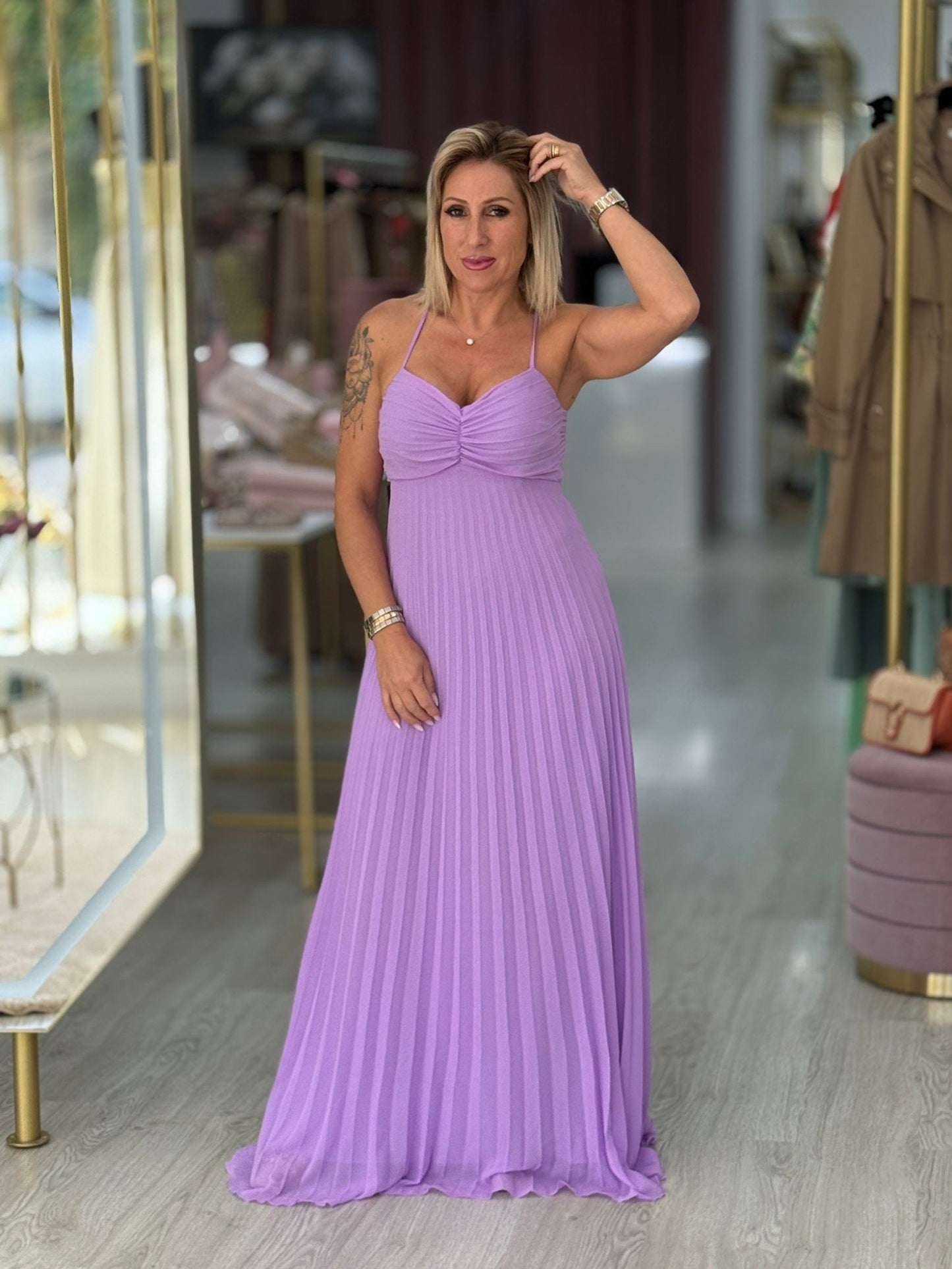 Vestido comprido plissado