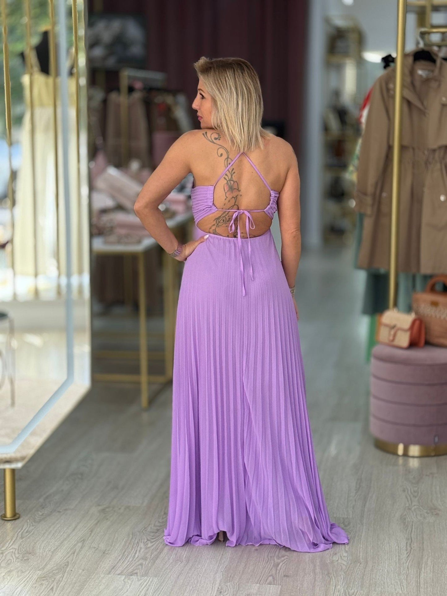 Vestido comprido plissado