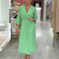 Vestido midi com efeito trespasse