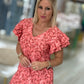 Vestido estampado com manga em folhos