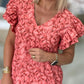 Vestido estampado com manga em folhos