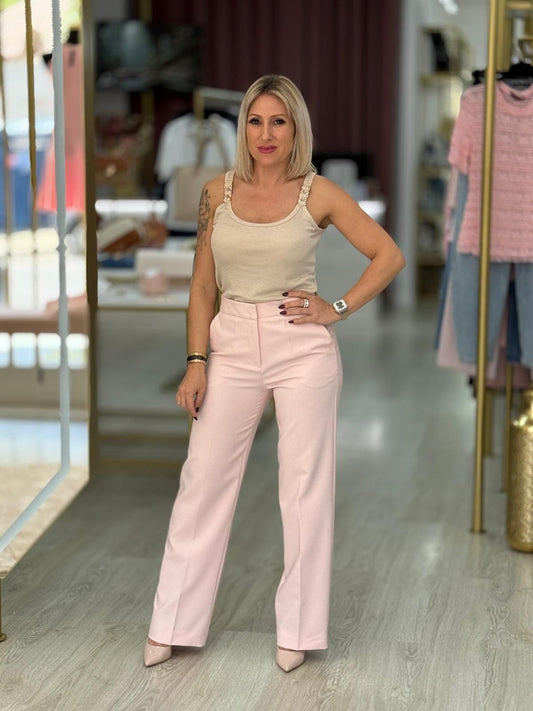 .Calça wide leg com cinto elástico personalizado