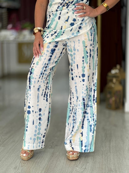 Calça wide leg efeito linho
