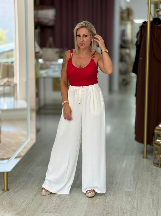 Calça fluída com cintura elástica