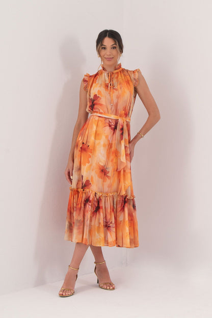 Vestido midi com padrão floral