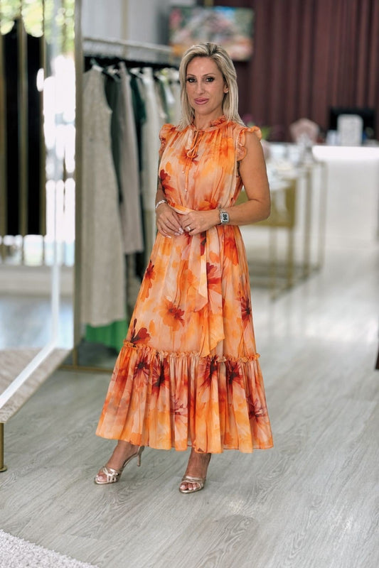 Vestido midi com padrão floral