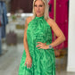 Vestido comprido estampado com decote halter