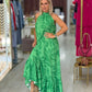 Vestido comprido estampado com decote halter