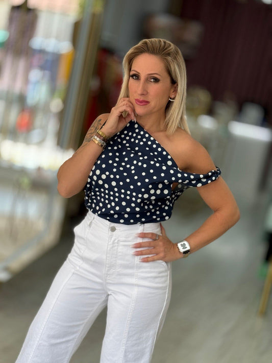 Top fluido de bolinhas com drapeado (+ cores)
