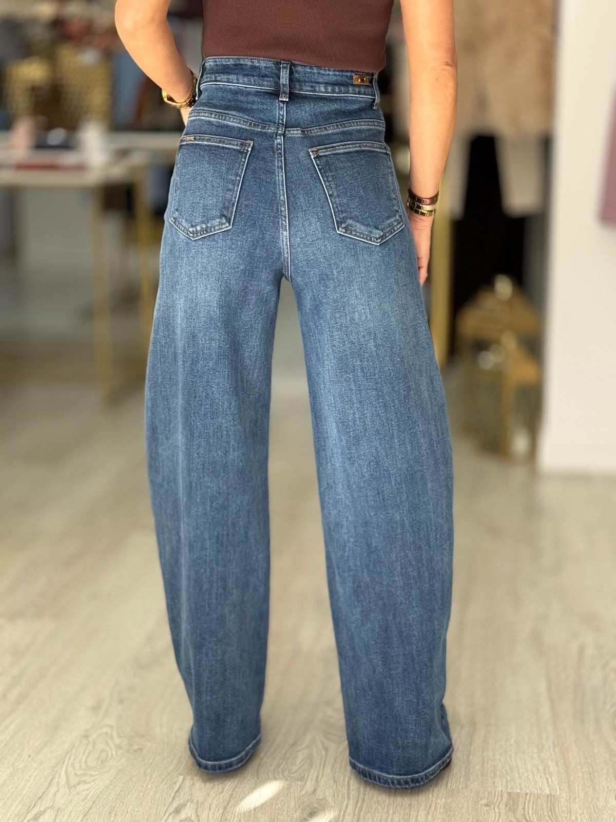 Calça de sarja com algodão de cintura subida