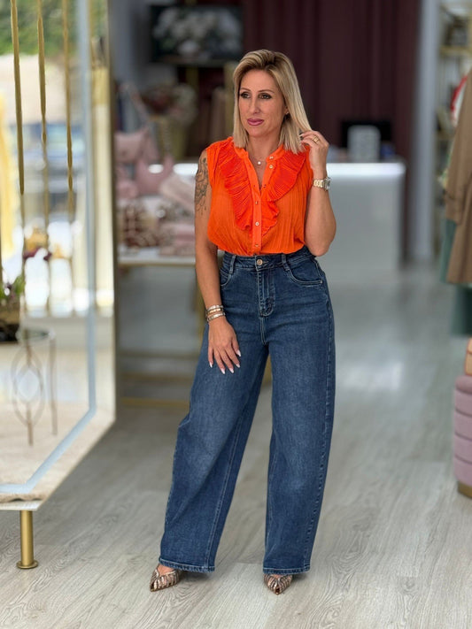 Calça de sarja com algodão de cintura subida