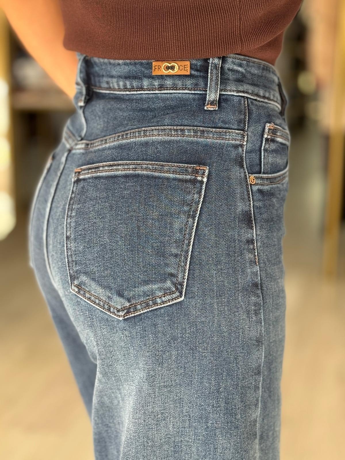 Calça de sarja com algodão de cintura subida