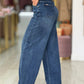Calça de sarja com algodão de cintura subida