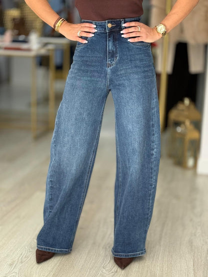 Calça de sarja com algodão de cintura subida