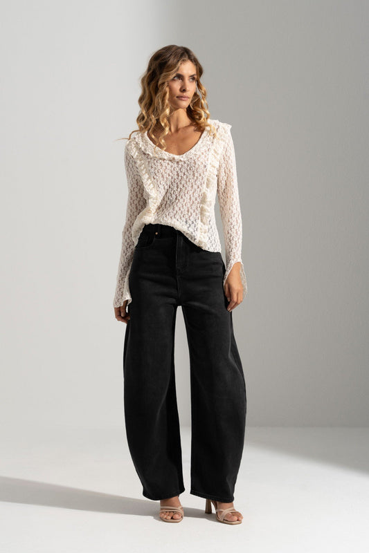 Jeans balloon em algodão de cintura subida