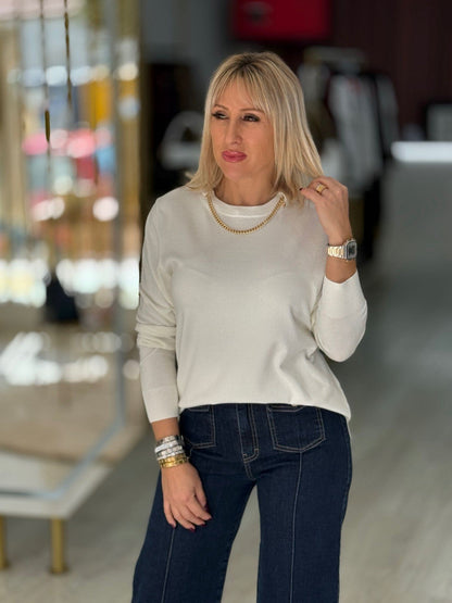 Camisola de malha com detalhe metálico na gola (+ cores)