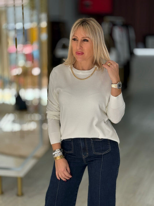 Camisola de malha com detalhe metálico na gola (+ cores)