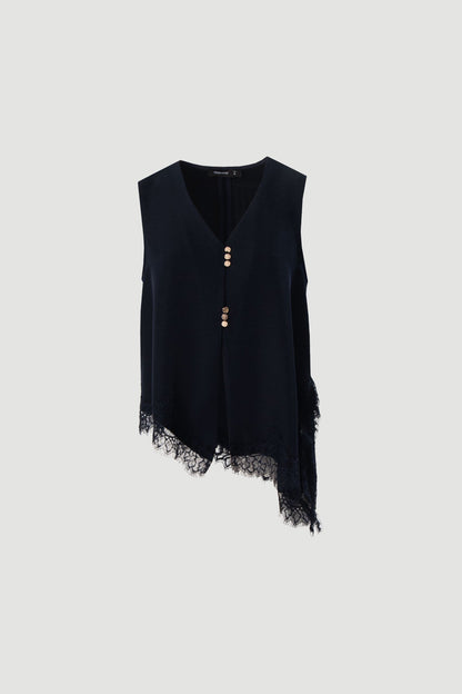 Blusa acetinada assimétrica com renda
